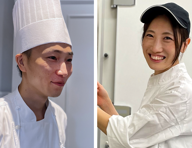 エーグルドゥースのスーシェフ内海さんとリョウラのスーシェフ浅野さん